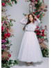 Long Sleeves White Organza V Back Flower Girl Dress